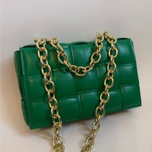Green Faux Leather Chain Strap Women Bag